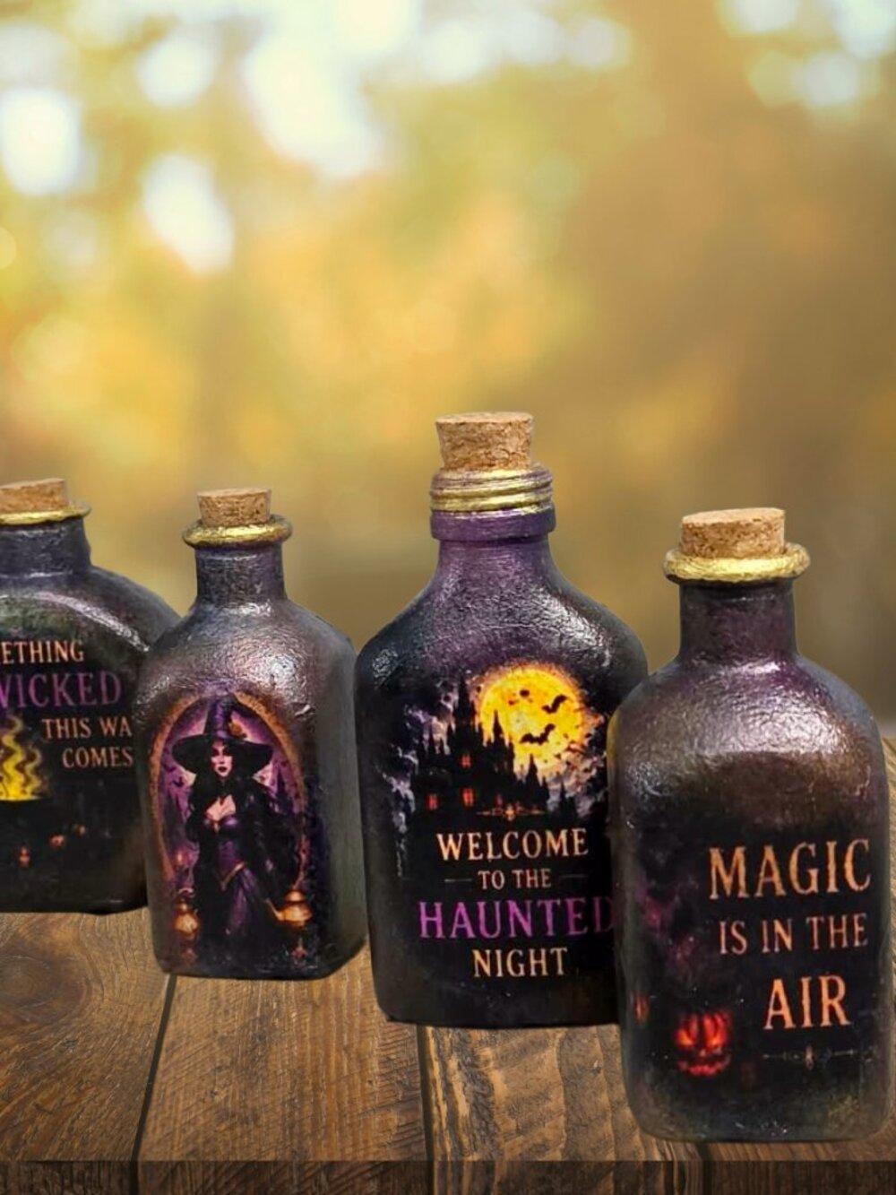 🎃 Set of 4 Halloween Decorative Bottles 🎃